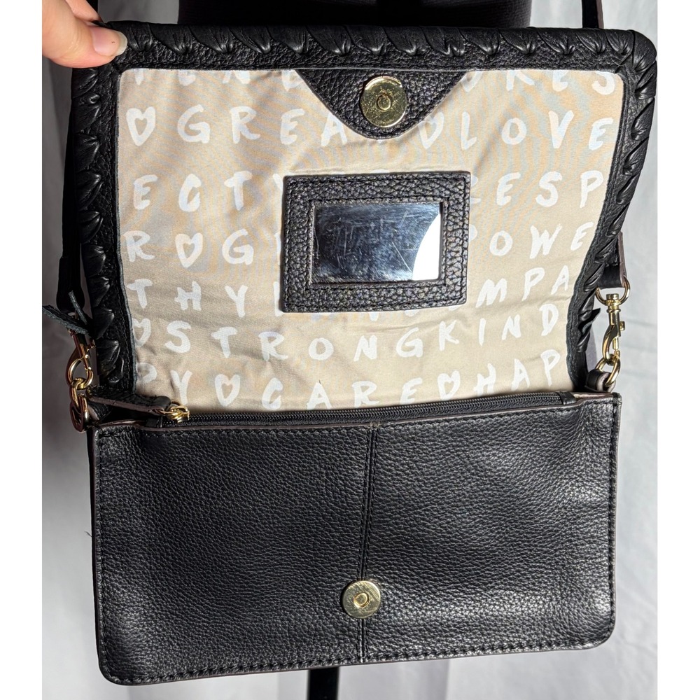 Aimee Kestenberg Glee Black Pebbled Leather Crossbody Clutch Flap Bag Whipstitch - Picture 6 of 8